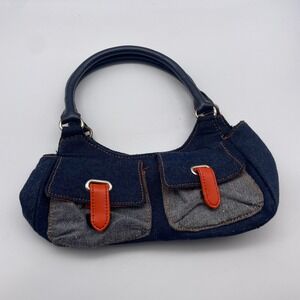 Glow by JLO Denim Mini Shoulder Bag Y2K Purse Blue Orange Pocketbook